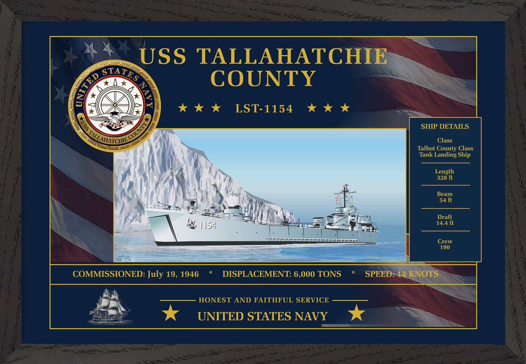 USS Tallahatchie LST-1154 Framed Patriotic Art