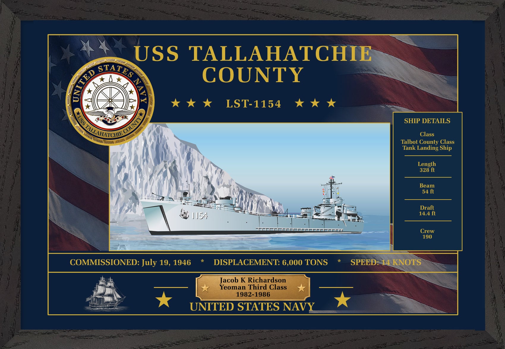 USS Tallahatchie LST-1154 Framed Patriotic Art