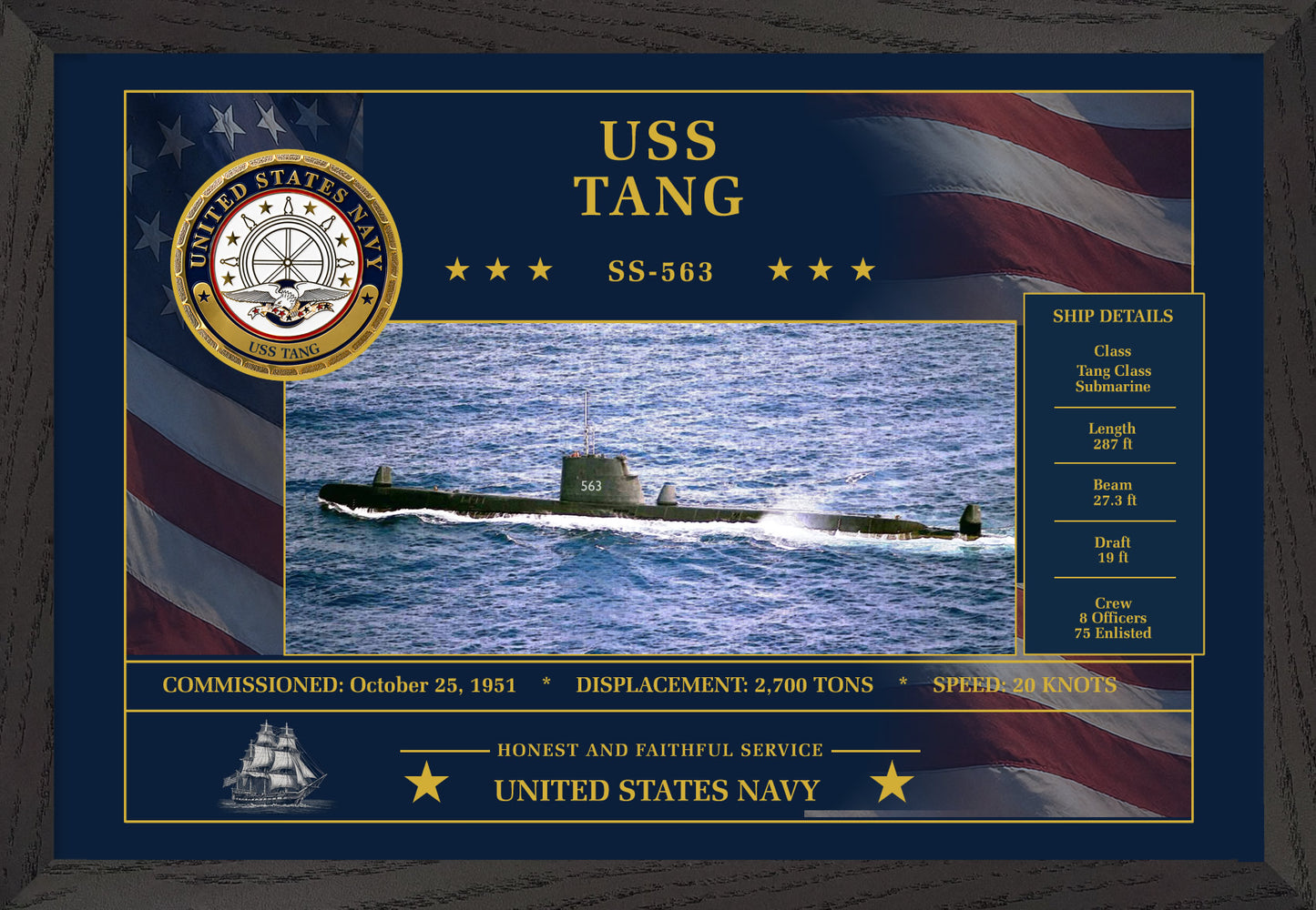 USS Tang SS-563 Framed Patriotic Art