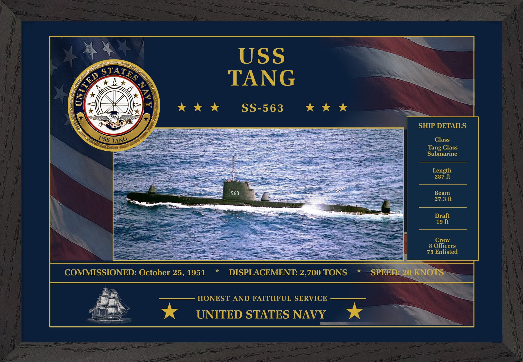 USS Tang SS-563 Framed Patriotic Art