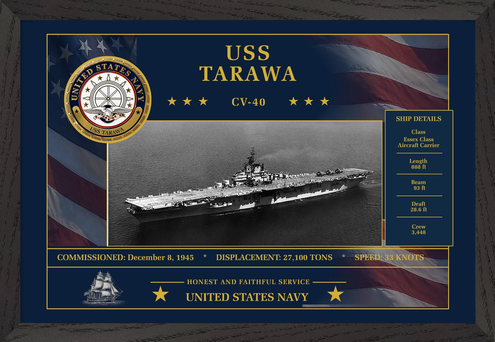 USS Tarawa CV-40 Framed Patriotic Art