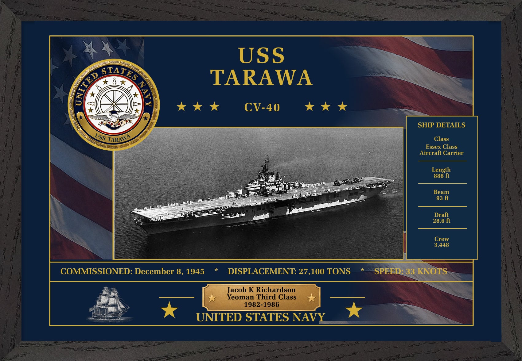 USS Tarawa CV-40 Framed Patriotic Art