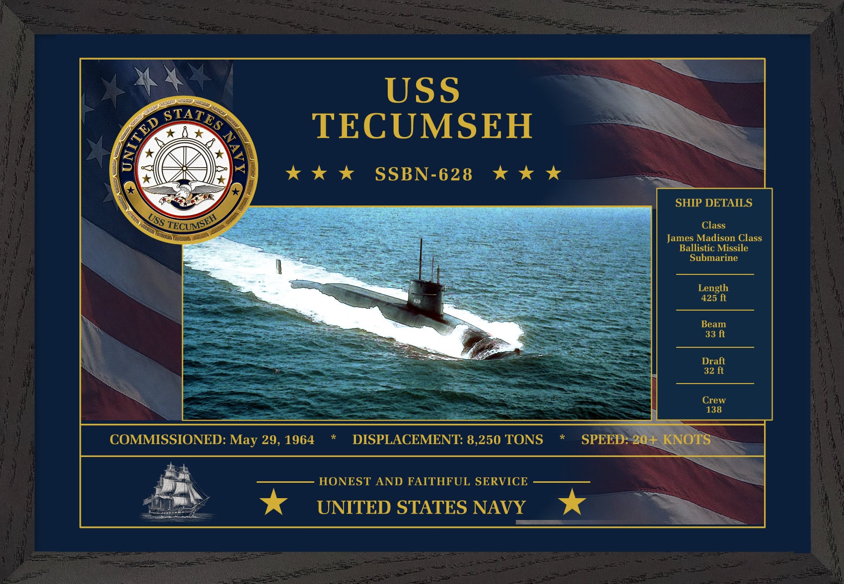 USS Tecumseh SSBN-628 Framed Patriotic Art