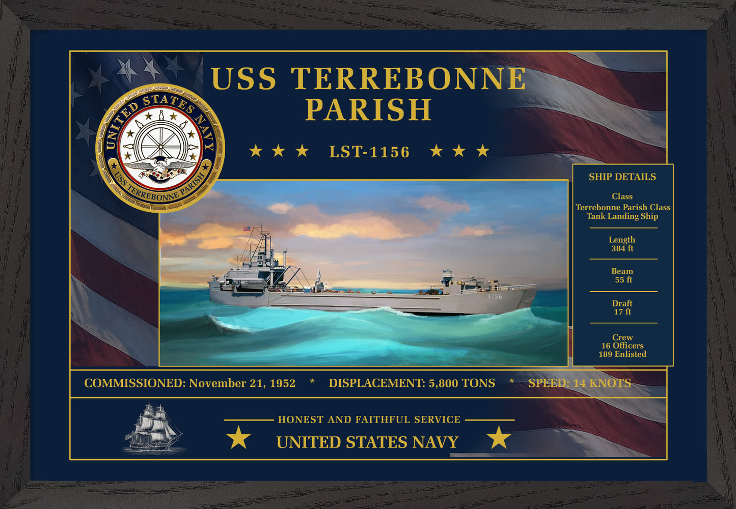 USS Terrebonne Parish LST-1156 Framed Patriotic Art