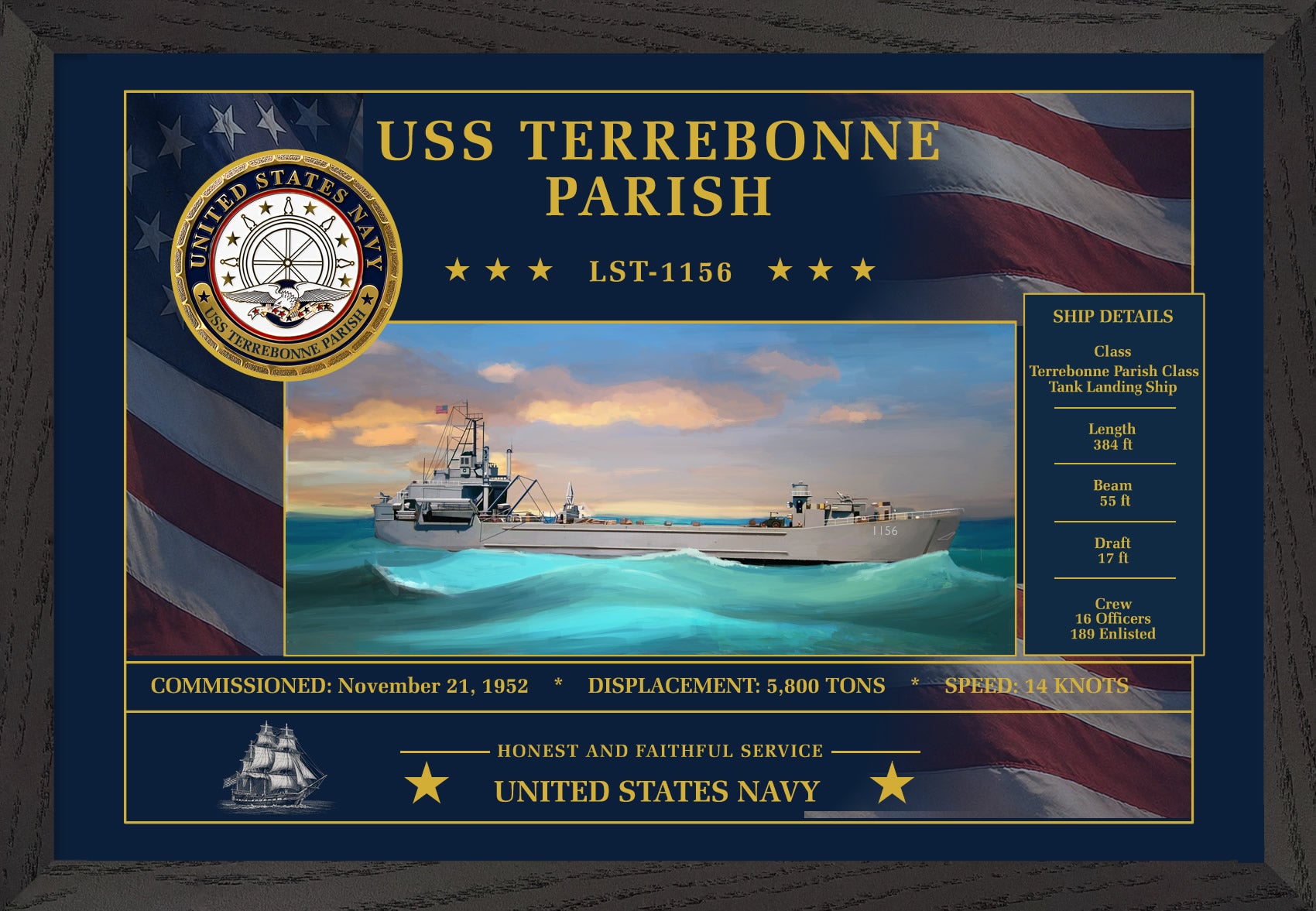 USS Terrebonne Parish LST-1156 Framed Patriotic Art