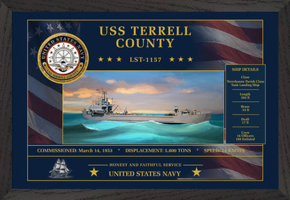 USS Terrell County LST-1157 Framed Patriotic Art