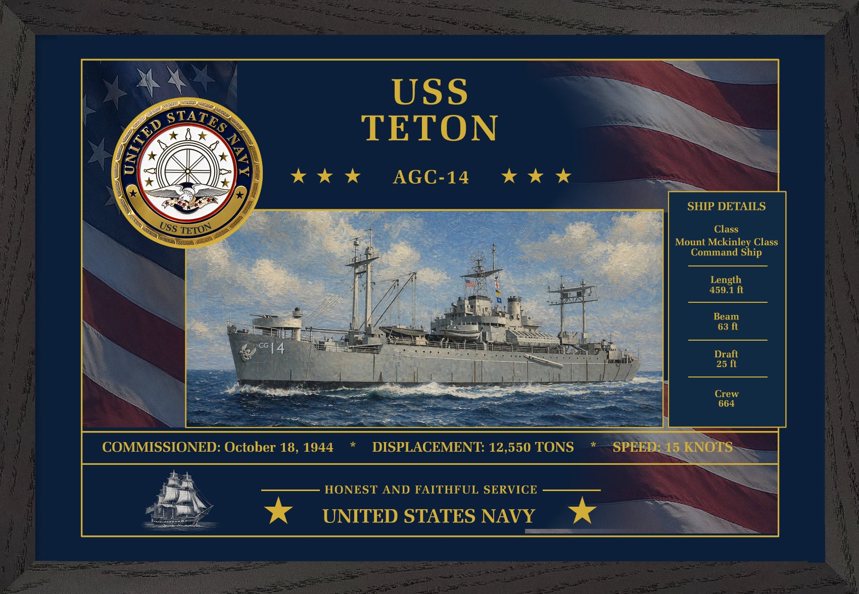 USS Teton AGC-14 Framed Patriotic Art