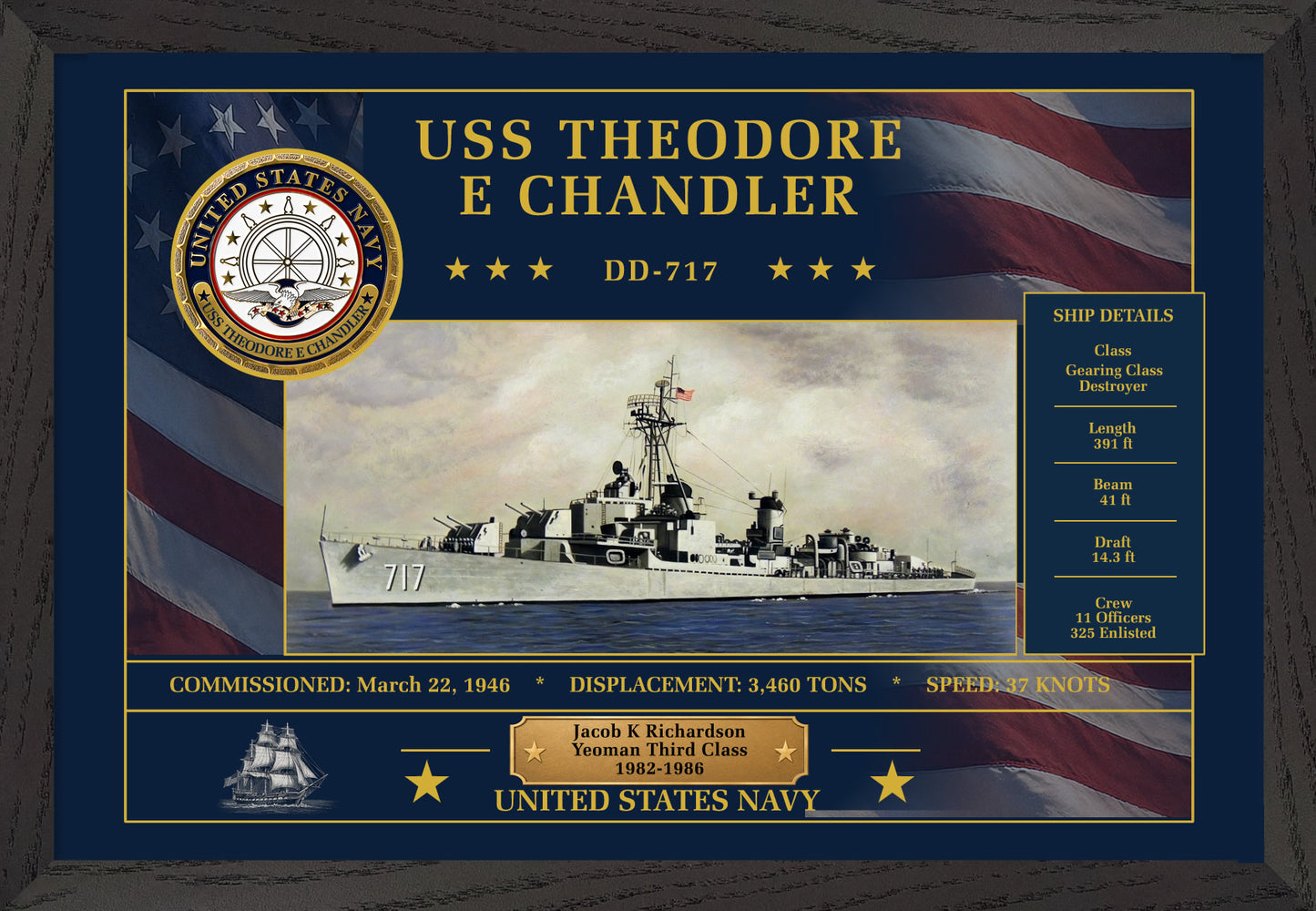USS Theodore E Chandler DD-717 Framed Patriotic Art