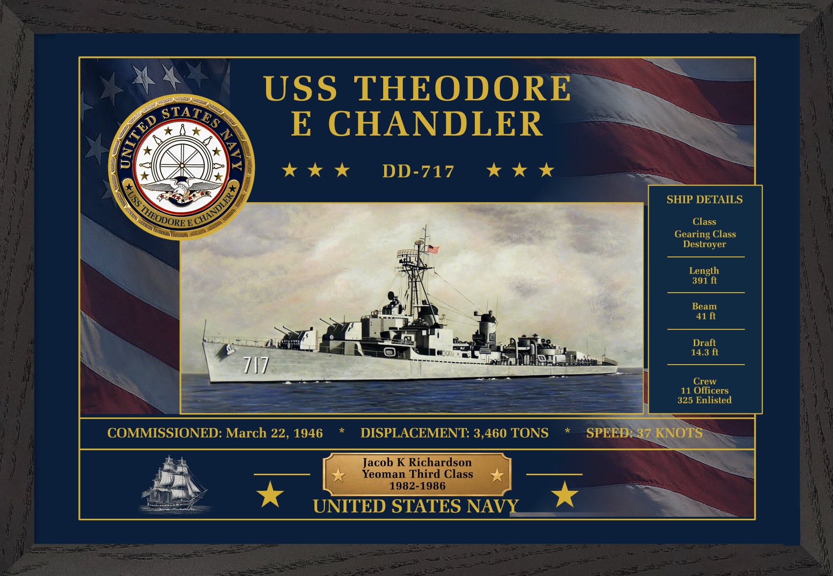 USS Theodore E Chandler DD-717 Framed Patriotic Art