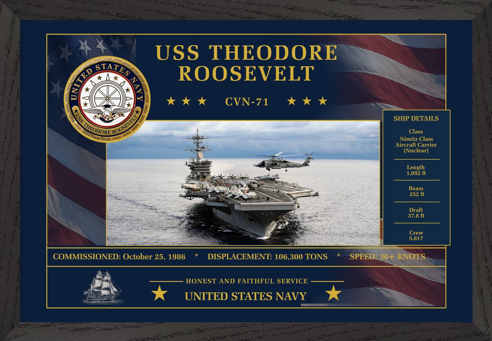 USS Theodore Roosevelt CVN-71 Framed Patriotic Art