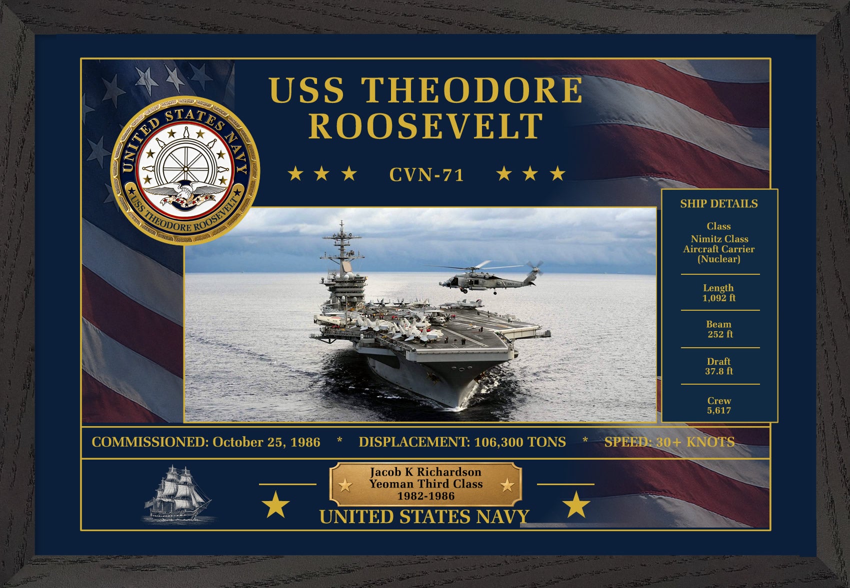 USS Theodore Roosevelt CVN-71 Framed Patriotic Art