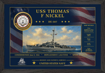 USS Thomas F Nickel DE-587 Framed Patriotic Art