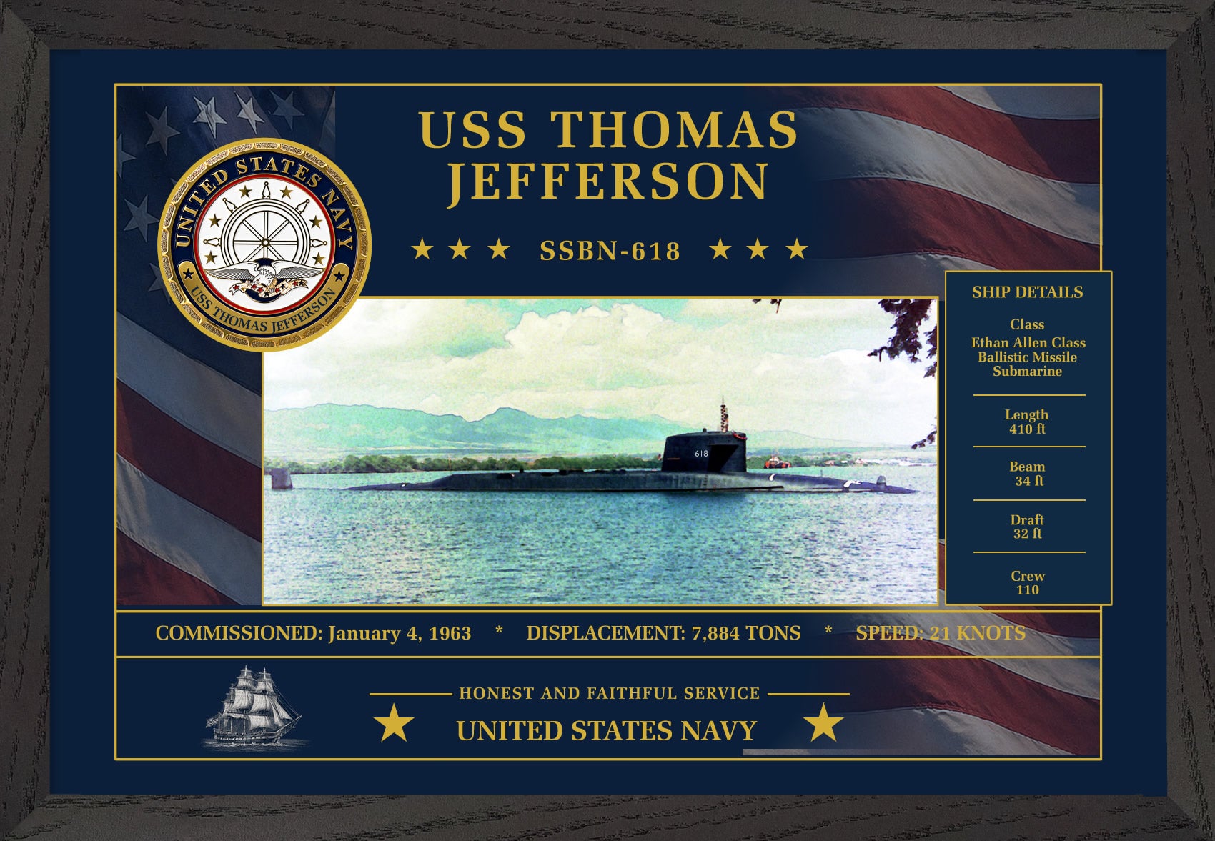 USS Thomas Jefferson SSBN-618 Framed Patriotic Art