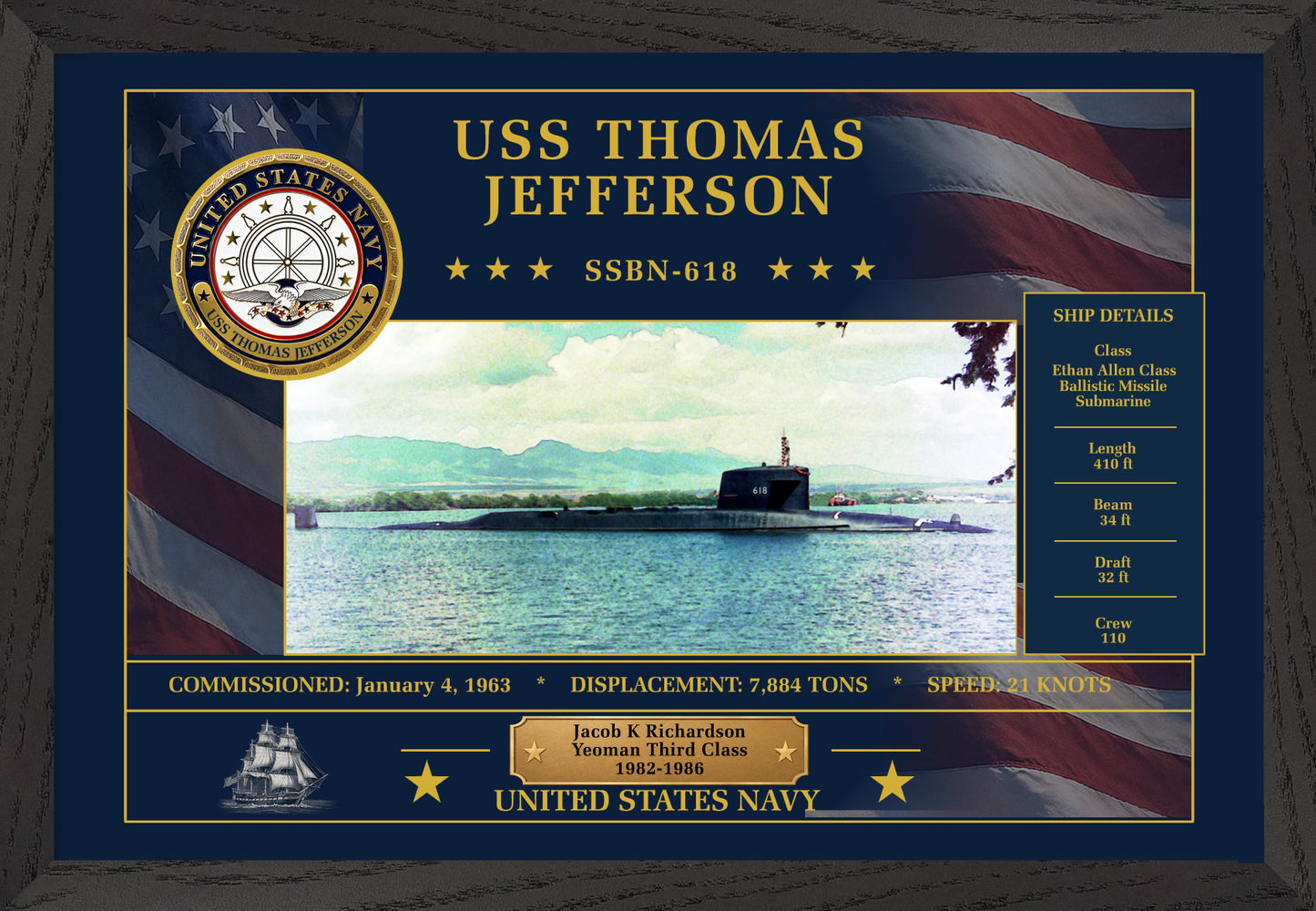USS Thomas Jefferson SSBN-618 Framed Patriotic Art