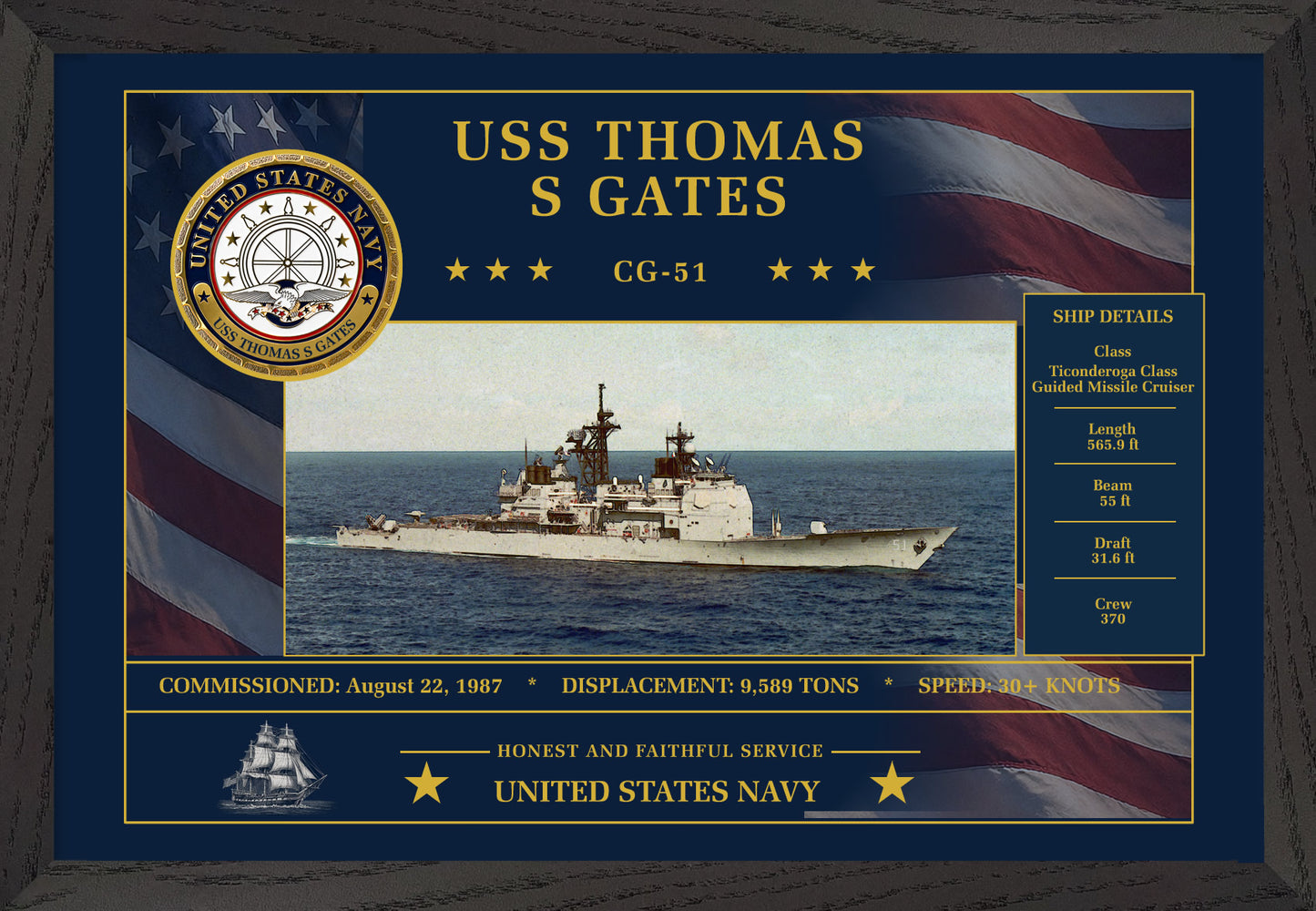 USS Thomas S Gates CG-51 Framed Patriotic Art