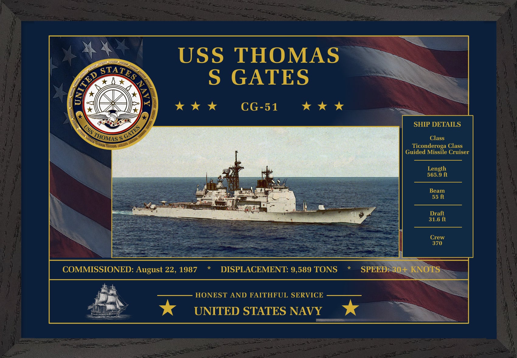 USS Thomas S Gates CG-51 Framed Patriotic Art