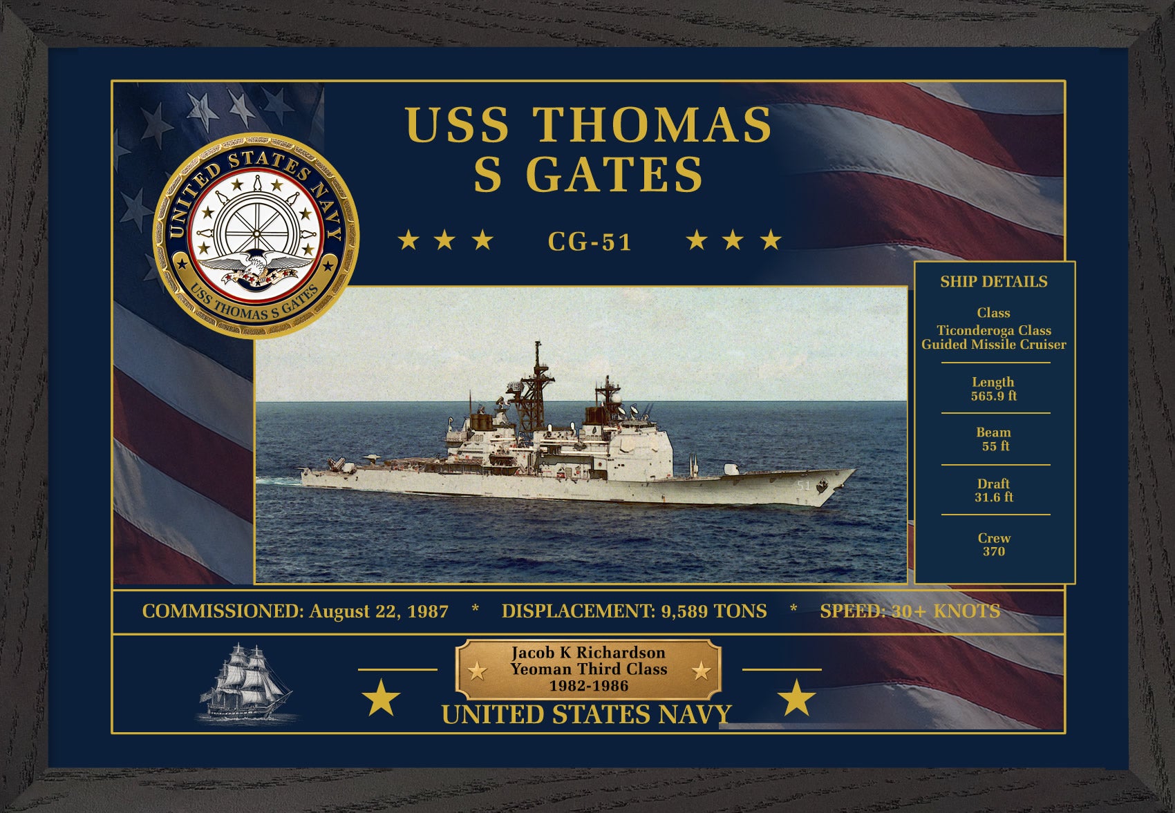 USS Thomas S Gates CG-51 Framed Patriotic Art