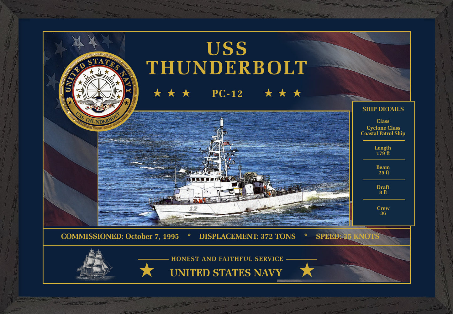 USS Thunderbolt PC-12 Framed Patriotic Art