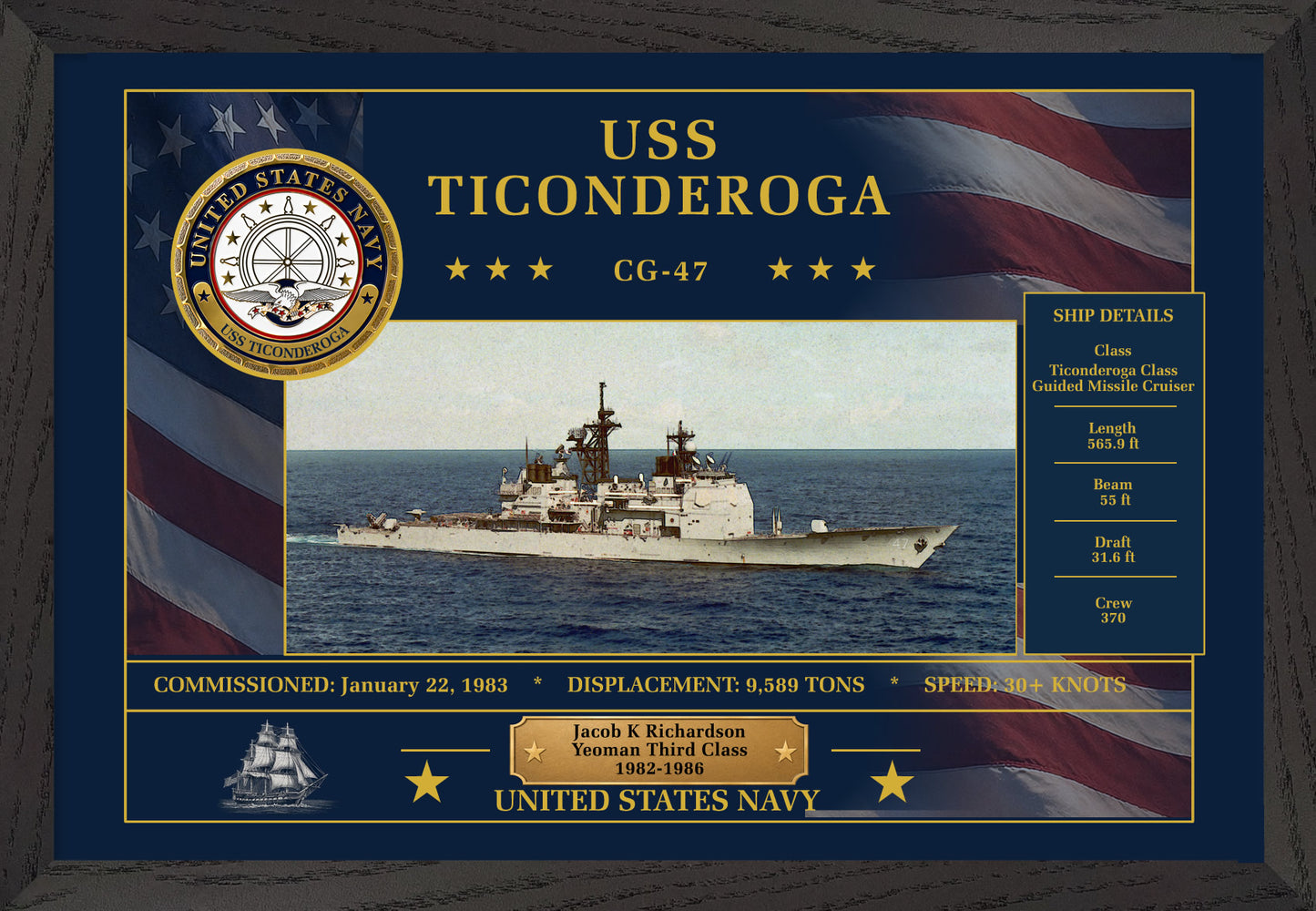 USS Ticonderoga CG-47 Framed Patriotic Art