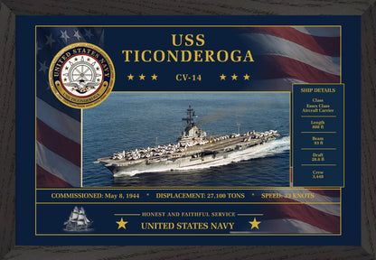 USS Ticonderoga CV-14 Framed Patriotic Art