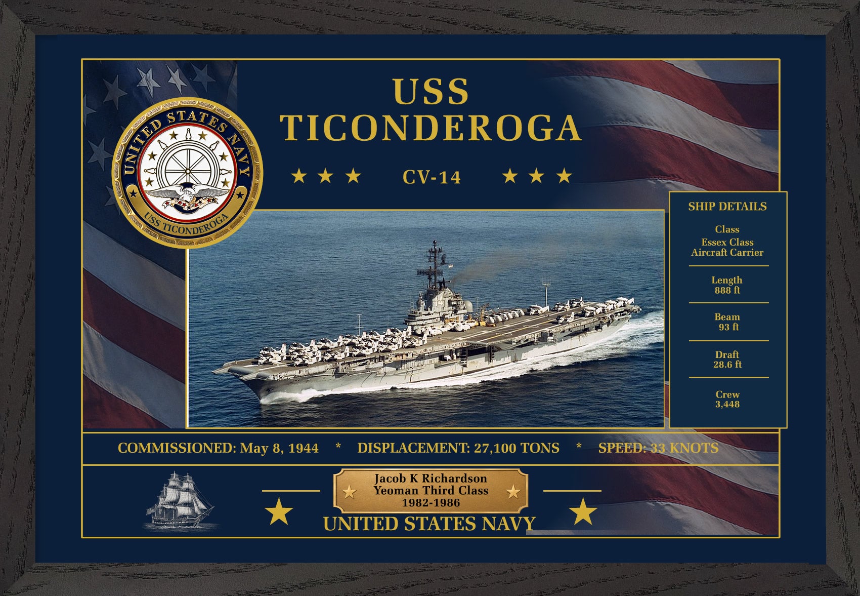 USS Ticonderoga CV-14 Framed Patriotic Art