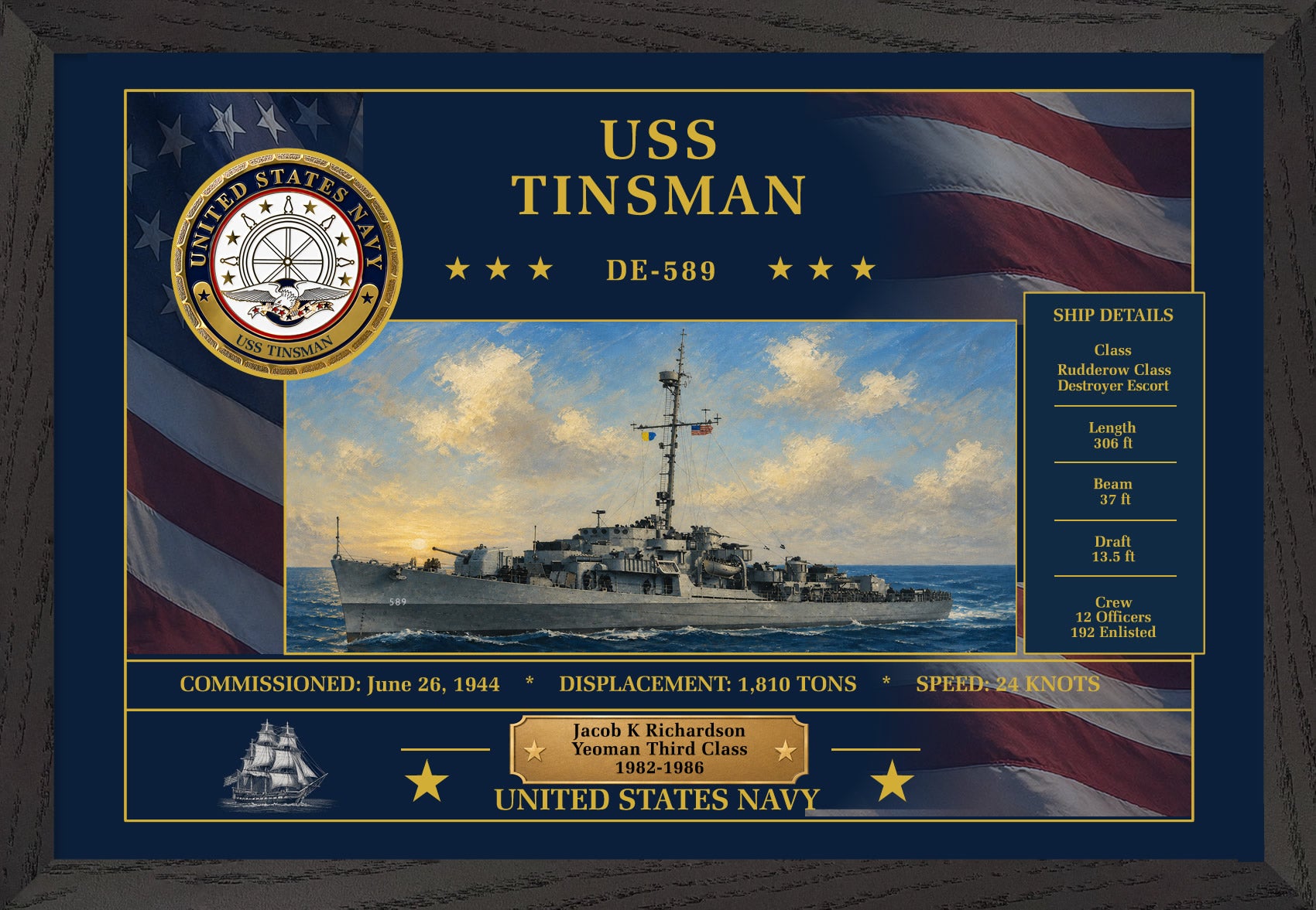 USS Tinsman DE-589 Framed Patriotic Art
