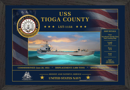 USS Tioga County LST-1158 Framed Patriotic Art