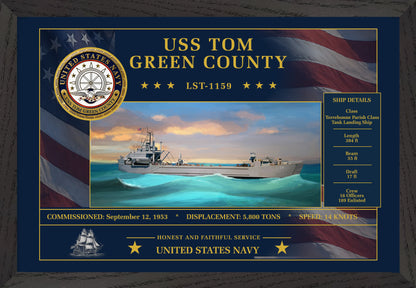 USS Tom Green County LST-1159 Framed Patriotic Art