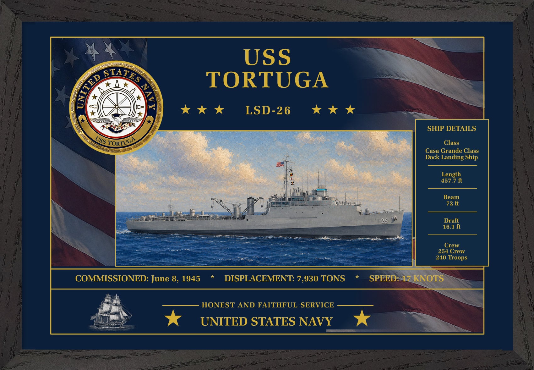 USS Tortuga LSD-26 Framed Patriotic Art