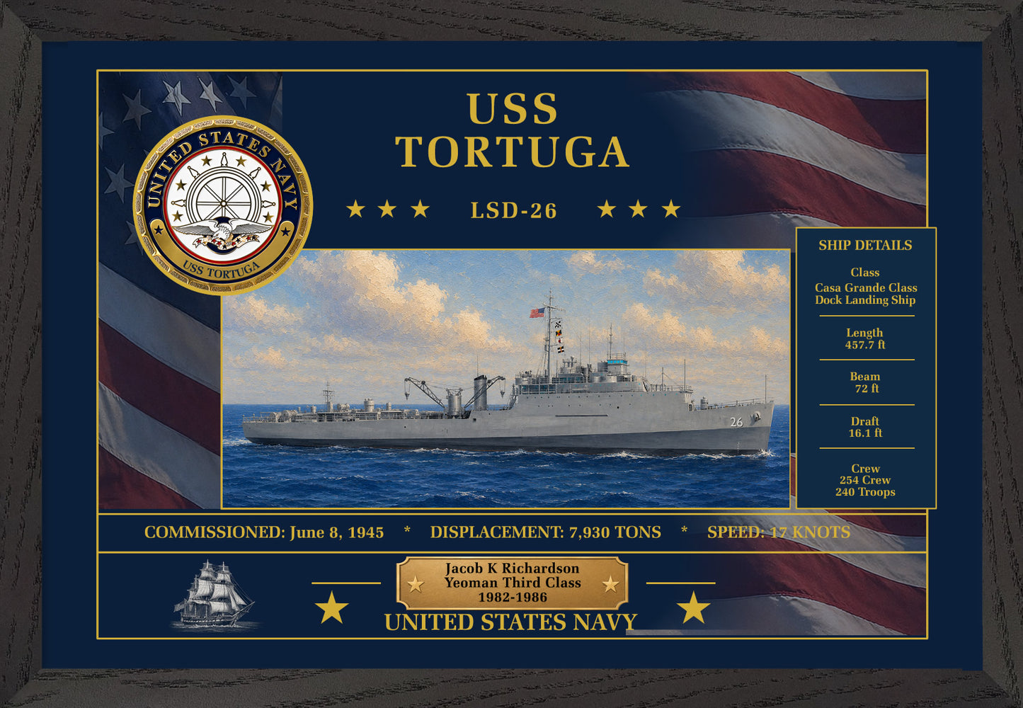 USS Tortuga LSD-26 Framed Patriotic Art