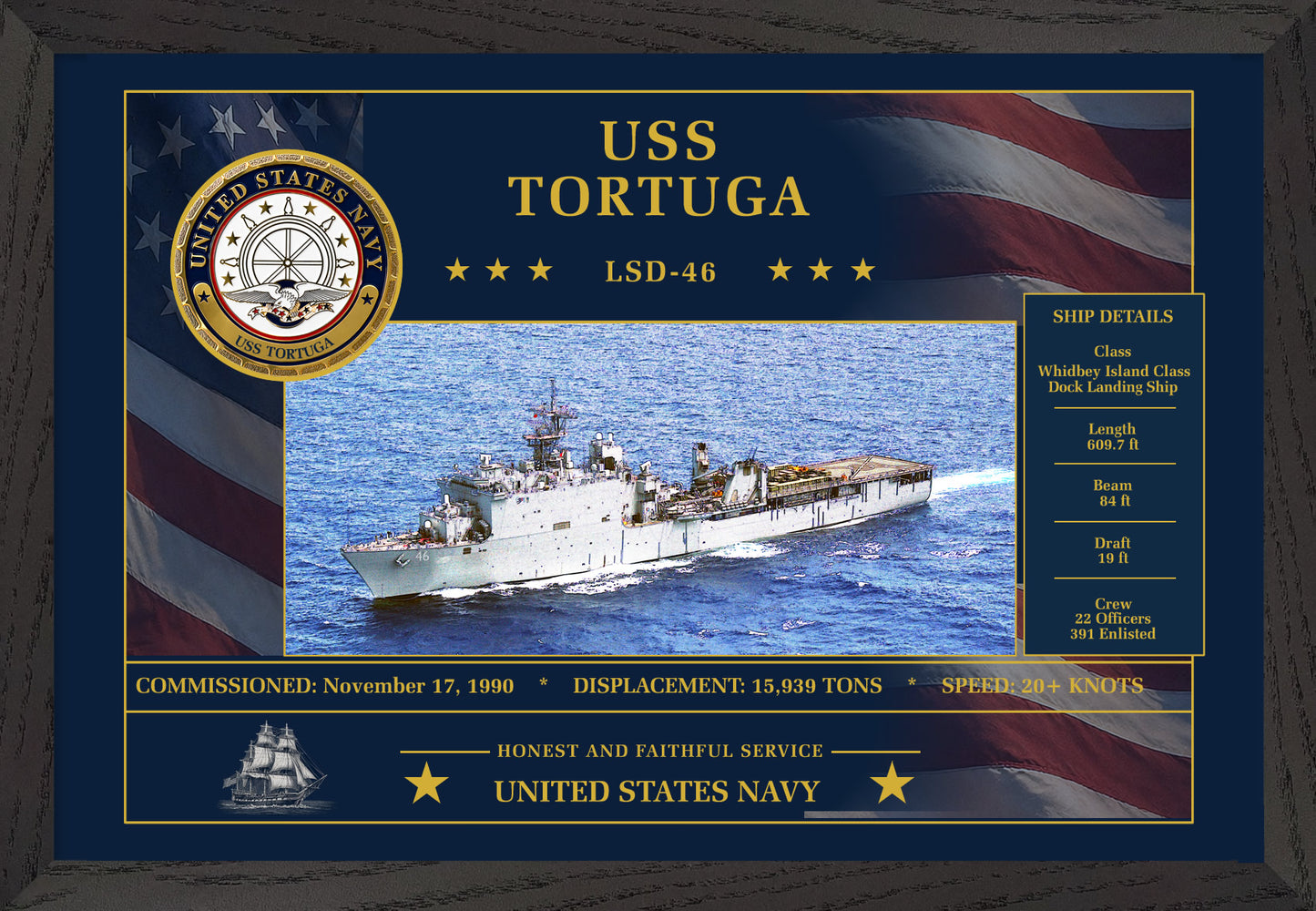 USS Tortuga LSD-46 Framed Patriotic Art
