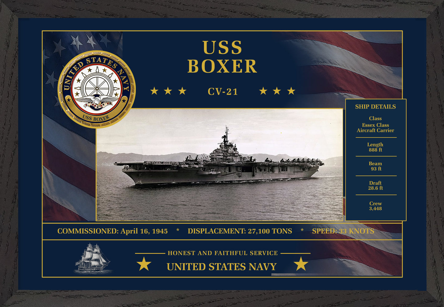 USS Boxer CV-21 Framed Patriotic Art