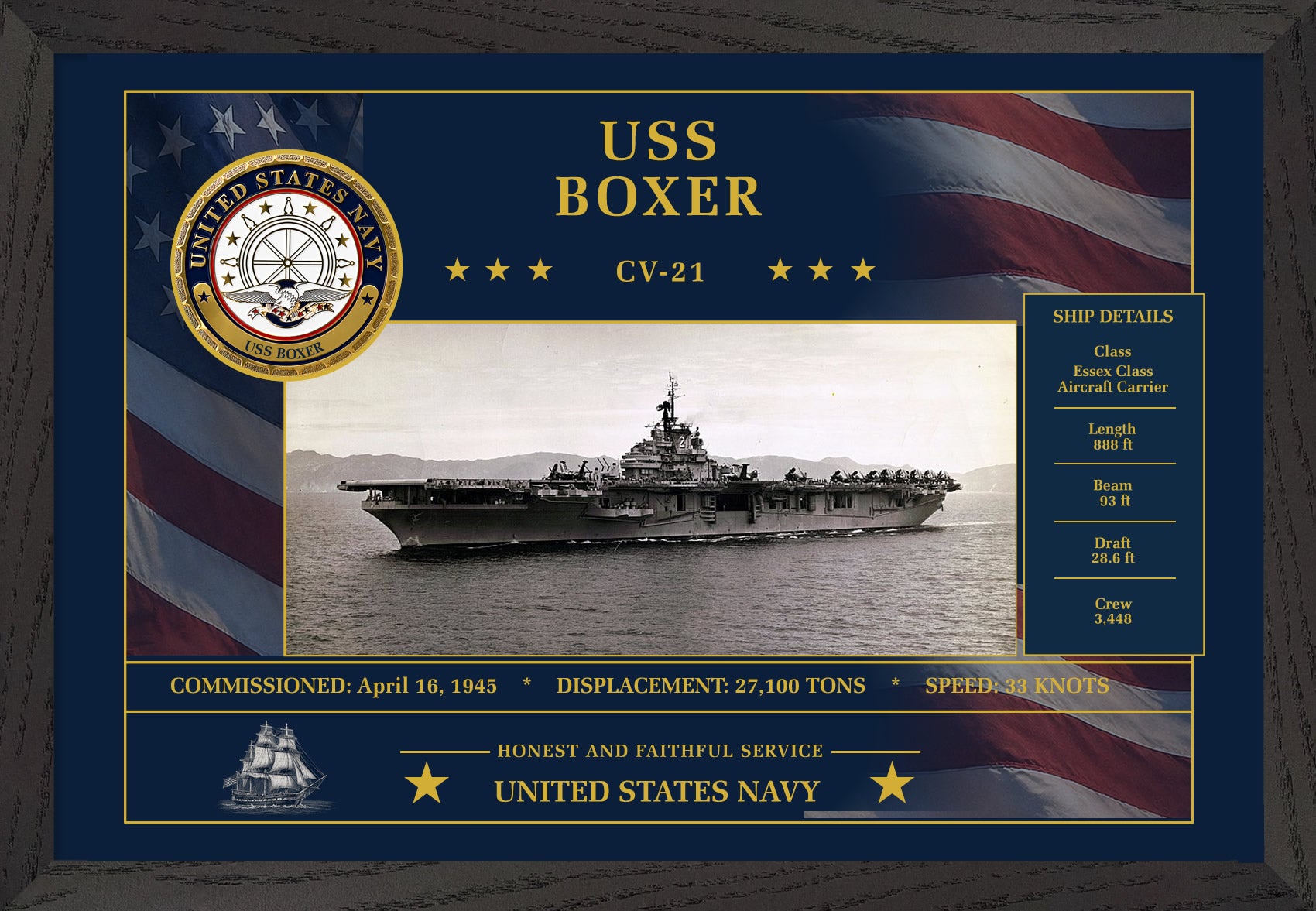 USS Boxer CV-21 Framed Patriotic Art
