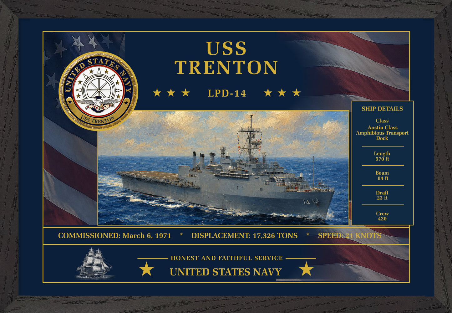 USS Trenton LPD-14 Framed Patriotic Art