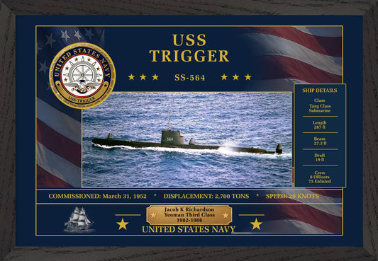 USS Trigger SS-564 Framed Patriotic Art