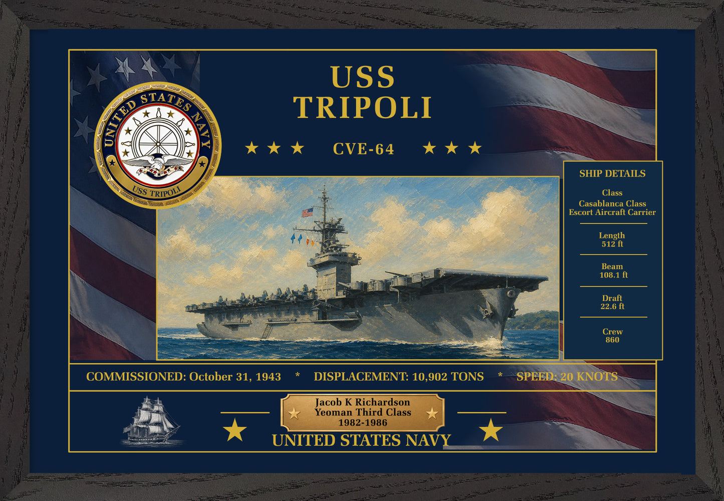 USS Tripoli CVE-64 Framed Patriotic Art