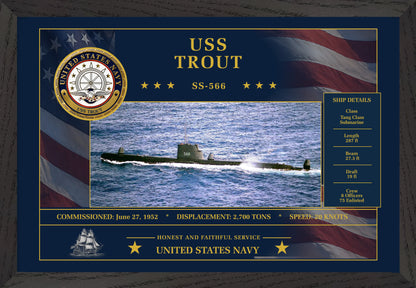 USS Trout SS-566 Framed Patriotic Art