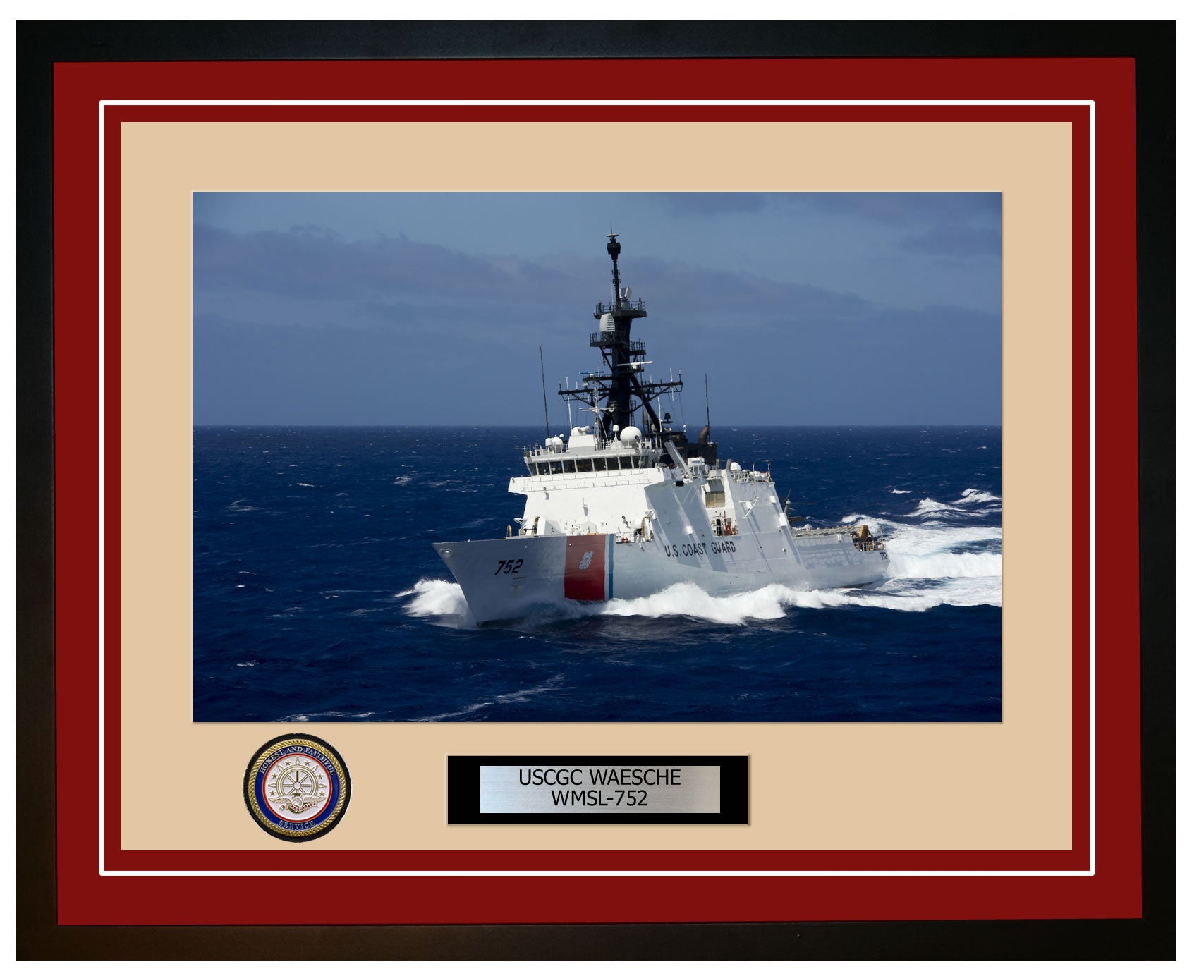 USCGC WAESCHE WMSL 752 Framed Coast Guard Ship Photo Burgundy 223WMSL752