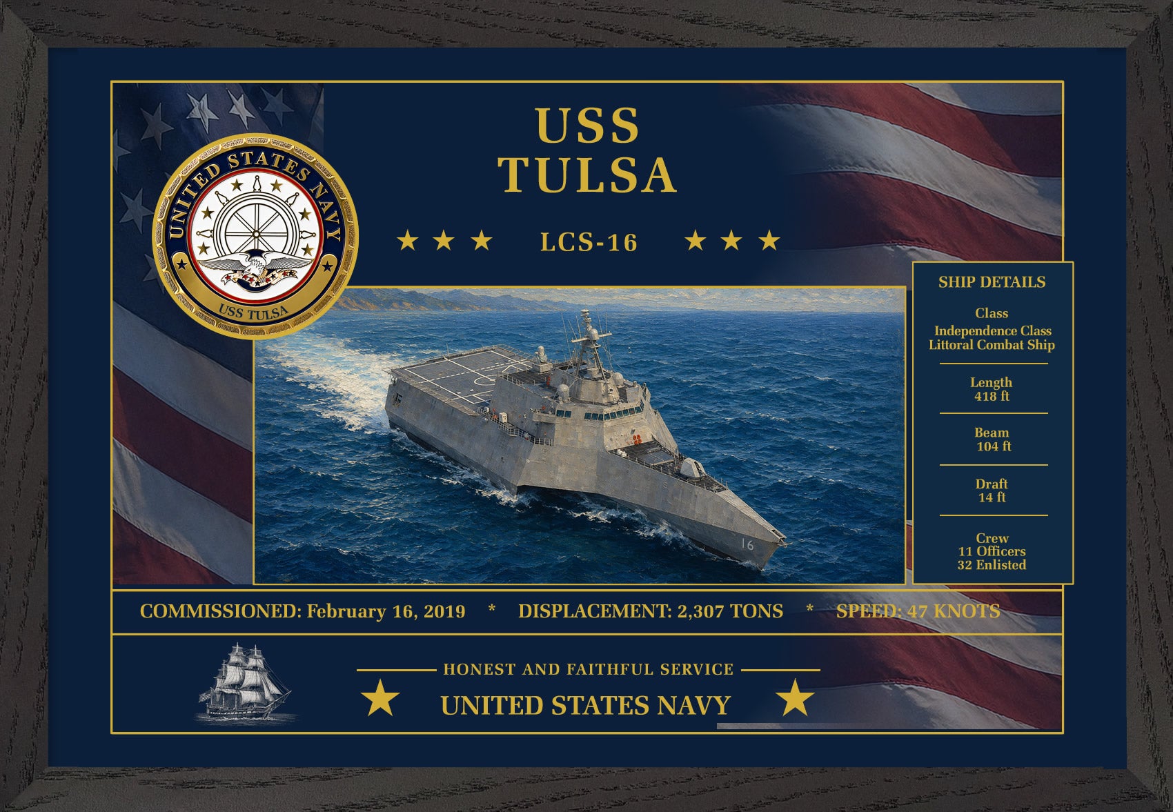 USS Tulsa LCS-16 Framed Patriotic Art