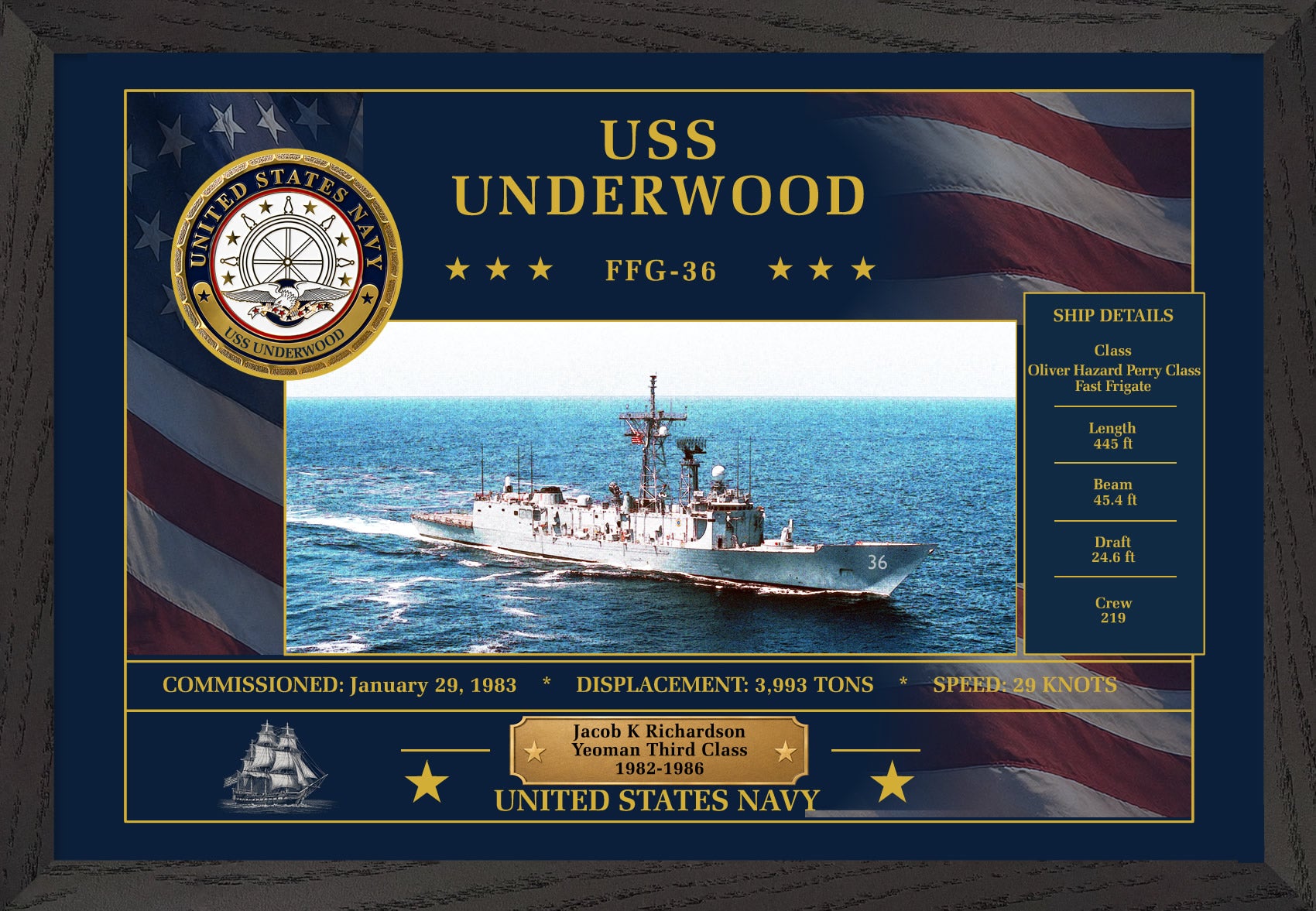 USS Underwood FFG-36 Framed Patriotic Art