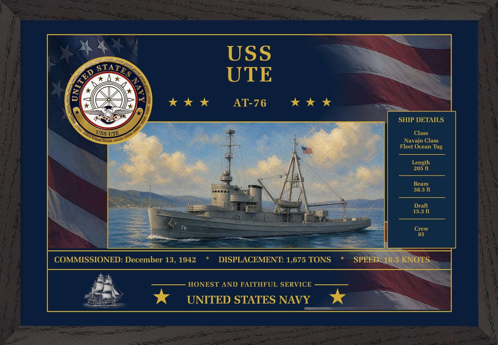 USS Ute AT-76 Framed Patriotic Art