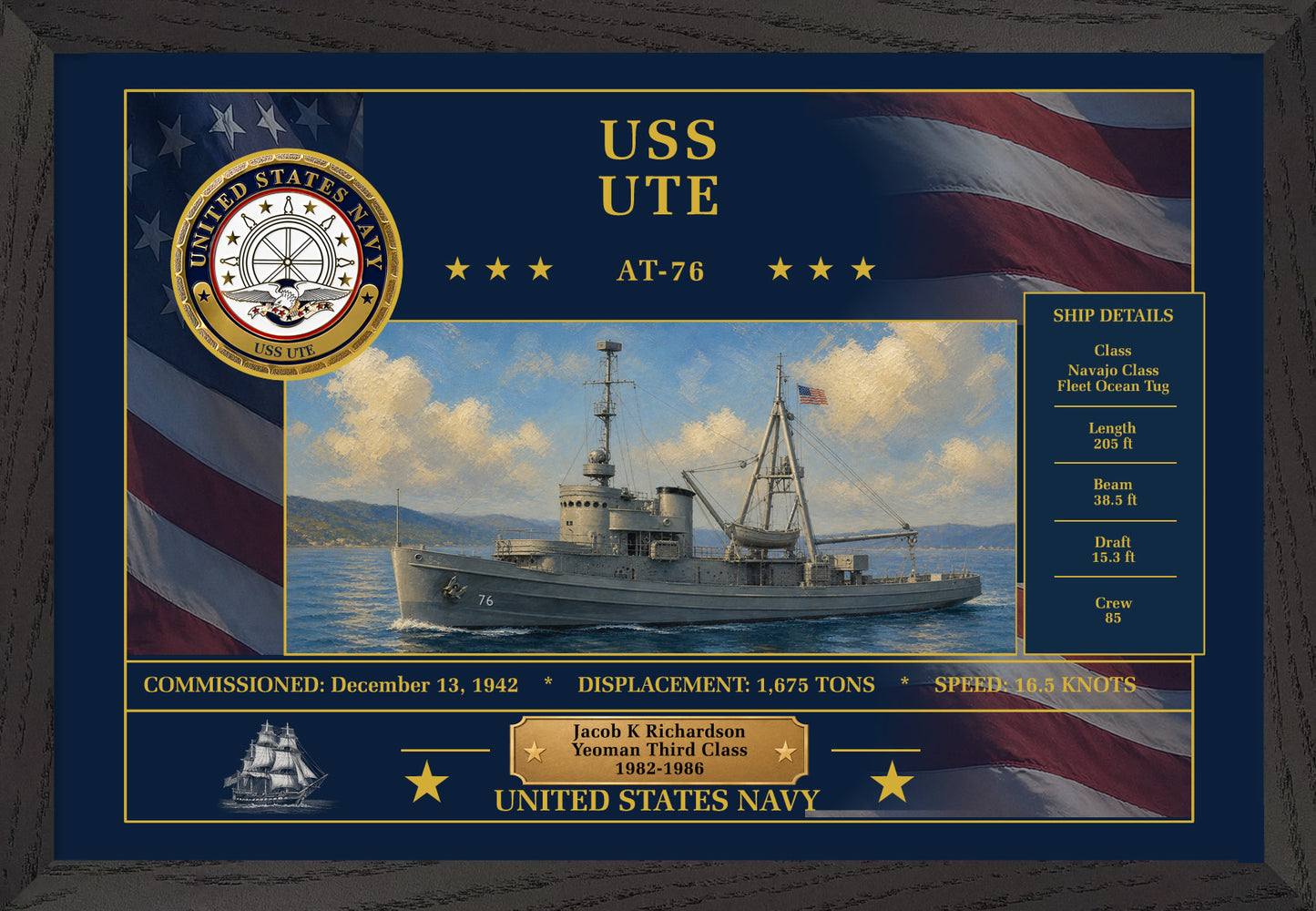 USS Ute AT-76 Framed Patriotic Art