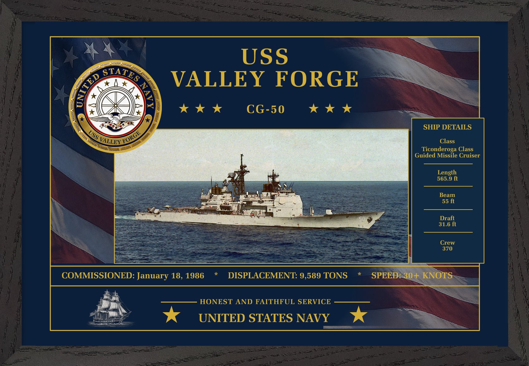 USS Valley Forge CG-50 Framed Patriotic Art