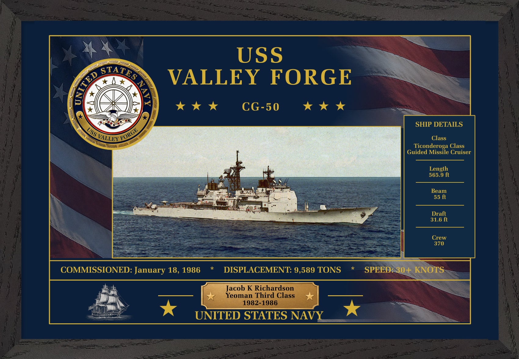 USS Valley Forge CG-50 Framed Patriotic Art
