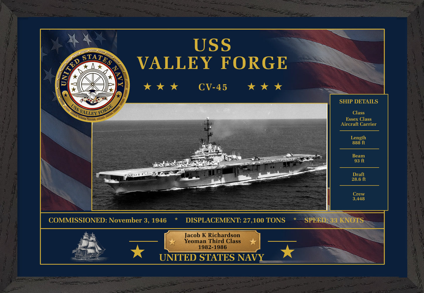 USS Valley Forge CV-45 Framed Patriotic Art