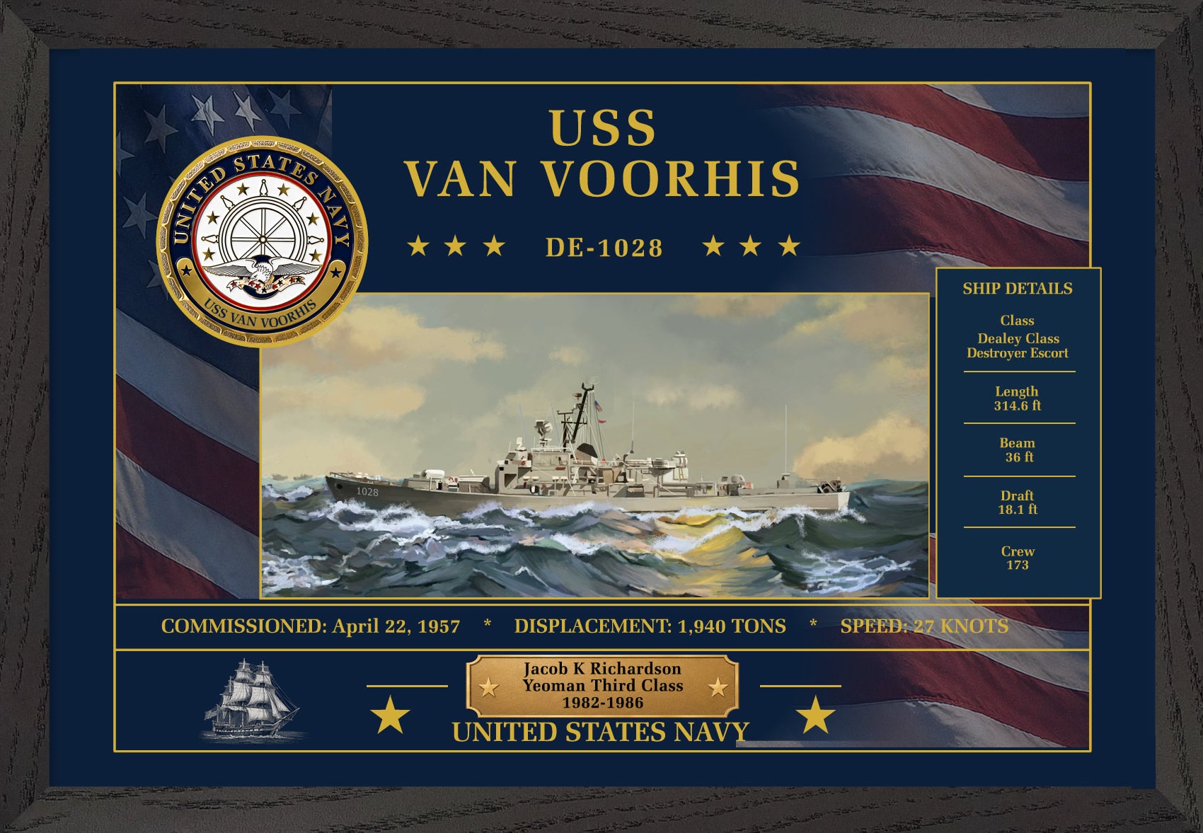 USS Van Voorhis DE-1028 Framed Patriotic Art
