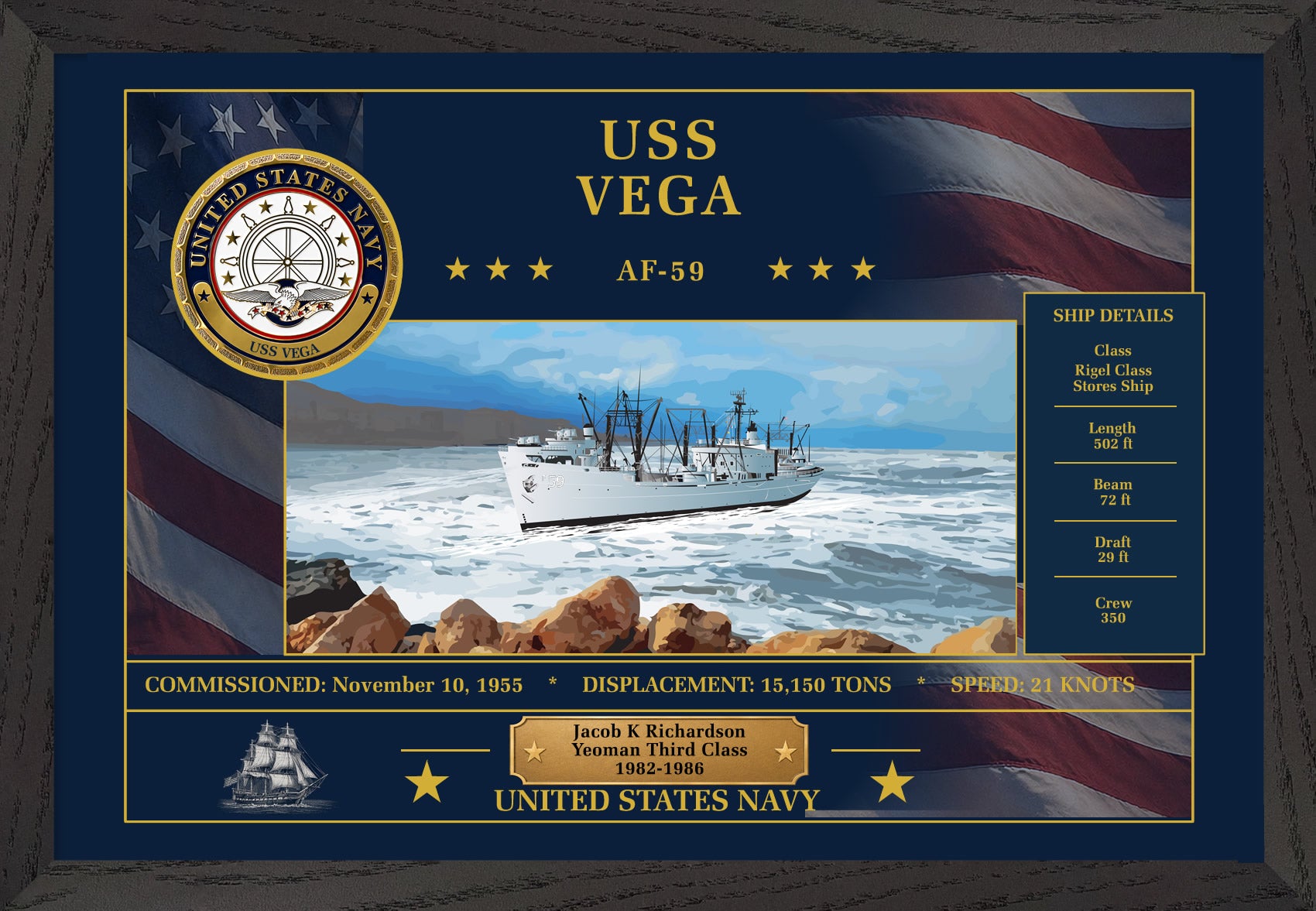 USS Vega AF-59 Framed Patriotic Art