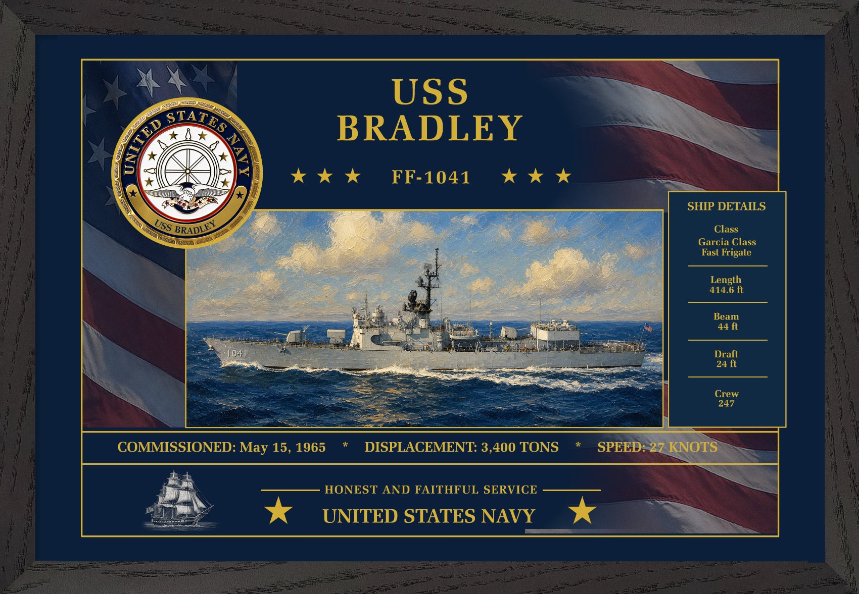 USS Bradley FF-1041 Framed Patriotic Art