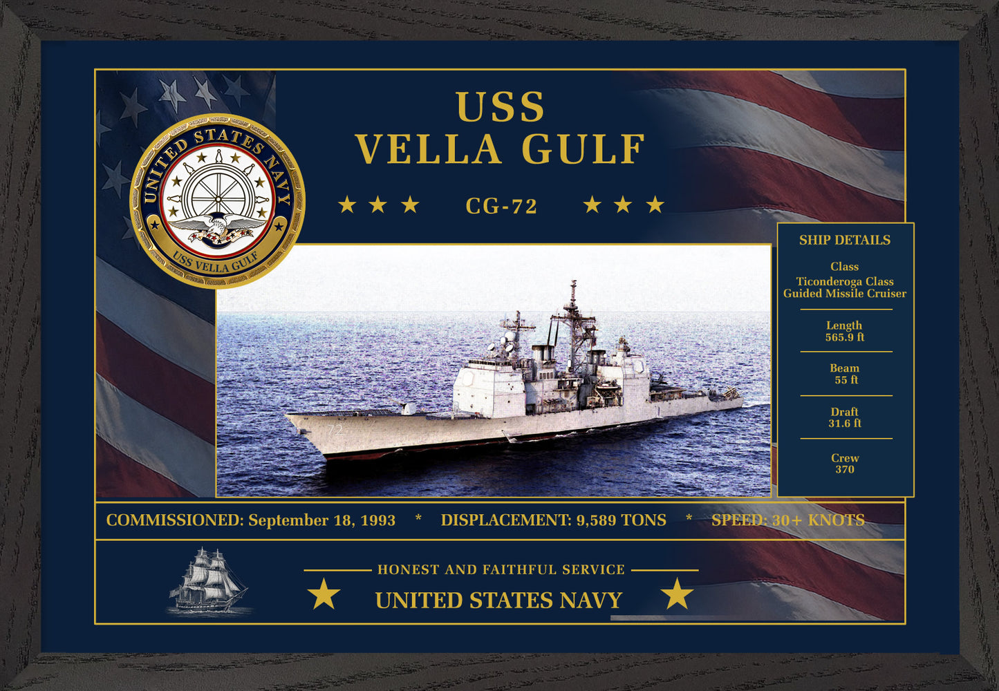 USS Vella Gulf CG-72 Framed Patriotic Art