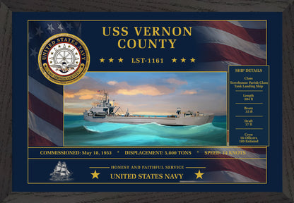 USS Vernon County LST-1161 Framed Patriotic Art